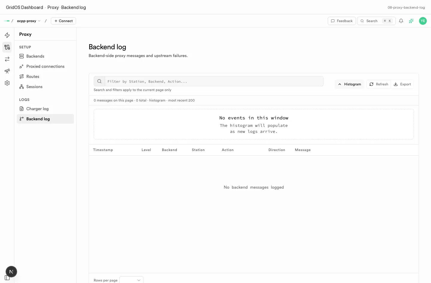 Proxy backend log