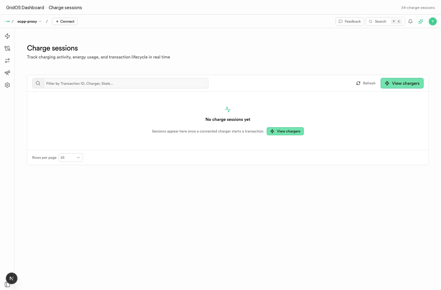 Charge sessions list